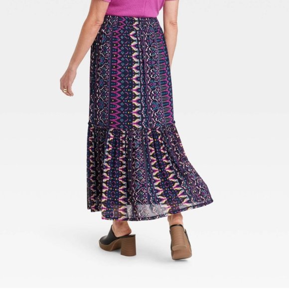 Women's Pleated Mesh Maxi A-Line Skirt-Knox Rose Blue Size XL, L New With Tags 3 - Picture 5 of 7